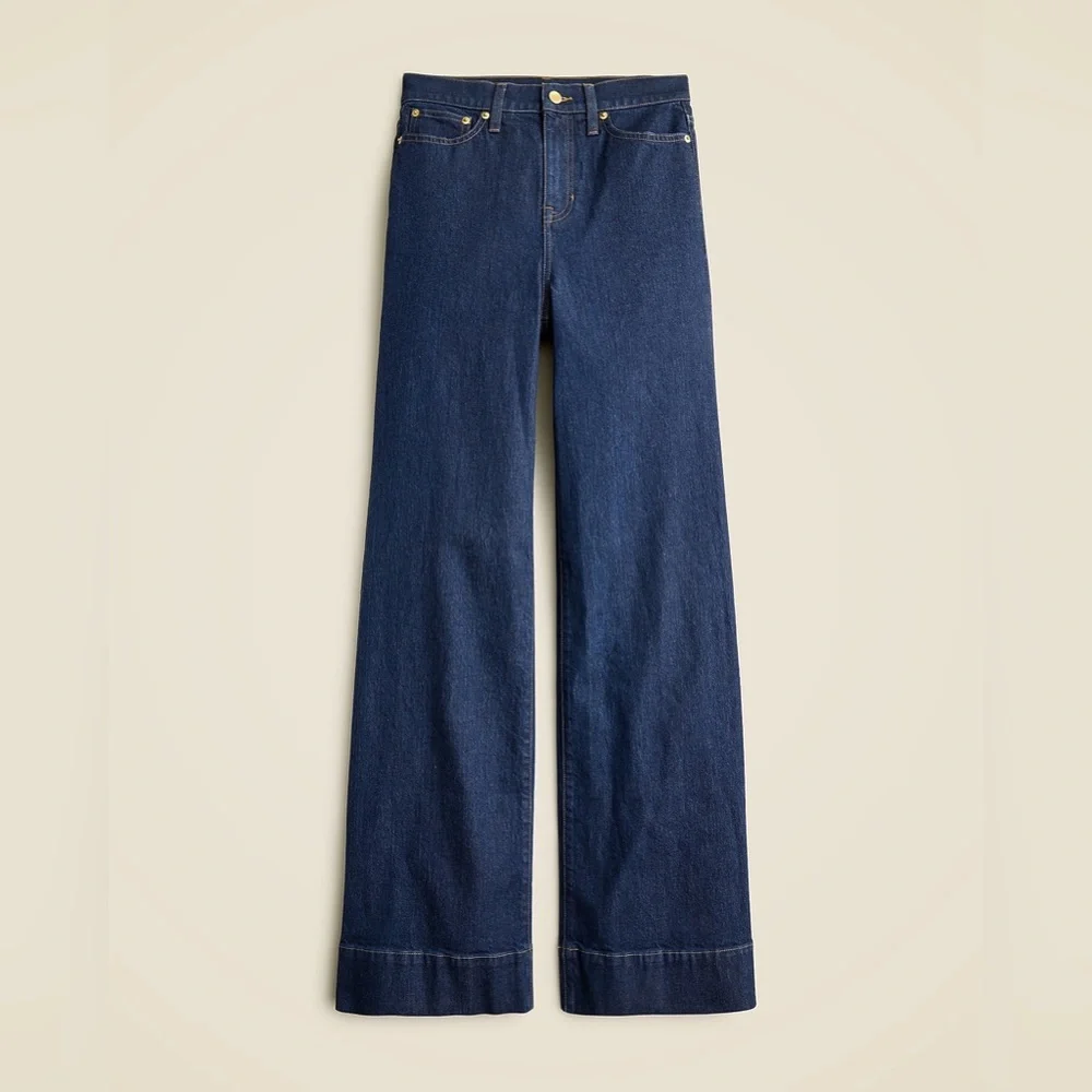 J.Crew ‘96 Embellished Denim Trouser Wide Leg Jeans 31P‎ High Rise Dark Wash